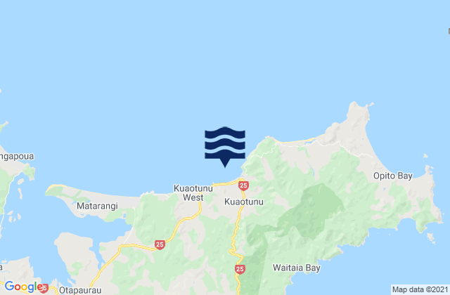 Mapa da tábua de marés em Kuaotunu Beach, New Zealand