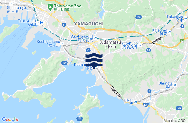 Mapa da tábua de marés em Kudamatsu Shi, Japan