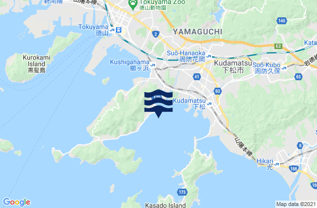 Mapa da tábua de marés em Kudamatu, Japan