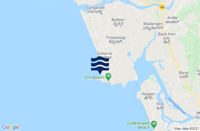 Mapa da tábua de marés em Kudle -Beach (Gokarna), India