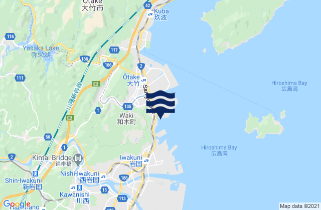 Mapa da tábua de marés em Kuga Gun, Japan
