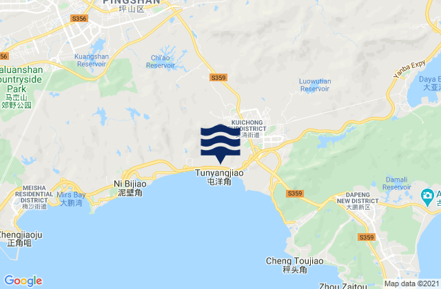 Mapa da tábua de marés em Kuiyong, China