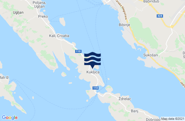 Mapa da tábua de marés em Kukljica, Croatia
