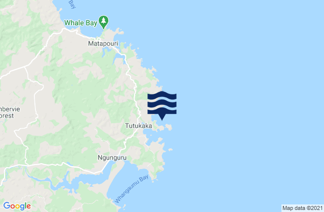 Mapa da tábua de marés em Kukutauwhao Island, New Zealand