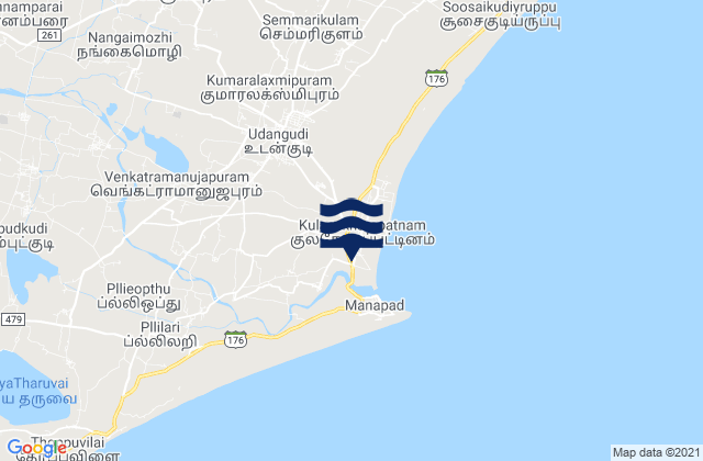 Mapa da tábua de marés em Kulasekarapatnam, India