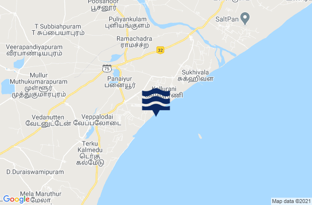 Mapa da tábua de marés em Kulattūr, India