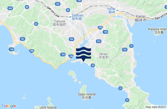 Mapa da tábua de marés em Kumage-gun, Japan