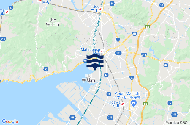 Mapa da tábua de marés em Kumamoto, Japan