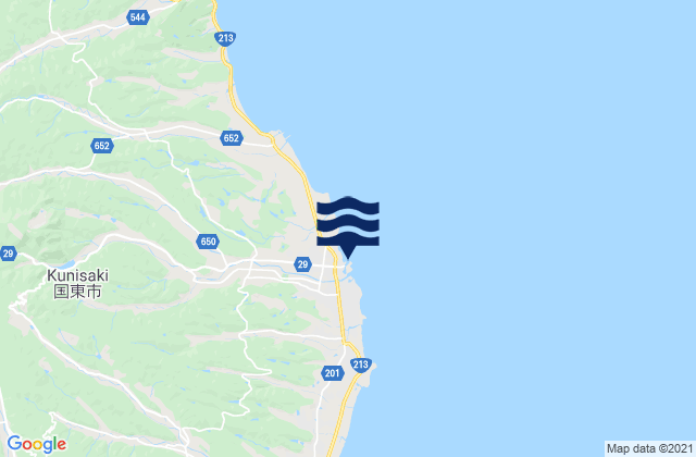Mapa da tábua de marés em Kunisaki-shi, Japan