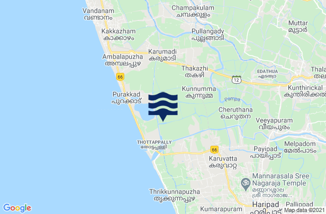 Mapa da tábua de marés em Kunnumma, India