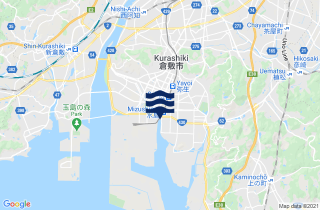 Mapa da tábua de marés em Kurashiki, Japan