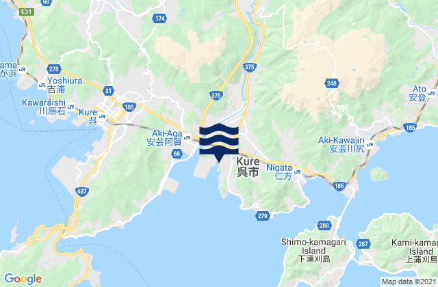 Mapa da tábua de marés em Kure-shi, Japan