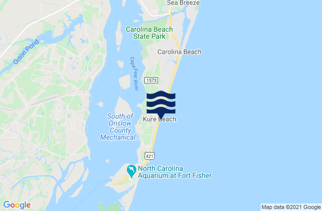 Mapa da tábua de marés em Kure Beach, United States
