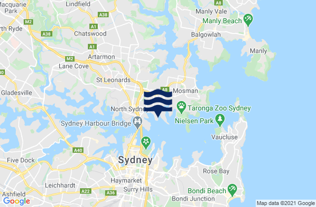 Mapa da tábua de marés em Kurraba Point, Australia