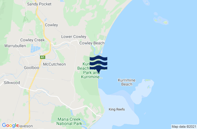 Mapa da tábua de marés em Kurrimine Beach, Australia
