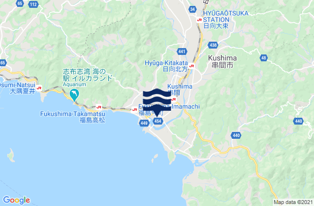 Mapa da tábua de marés em Kushima Shi, Japan