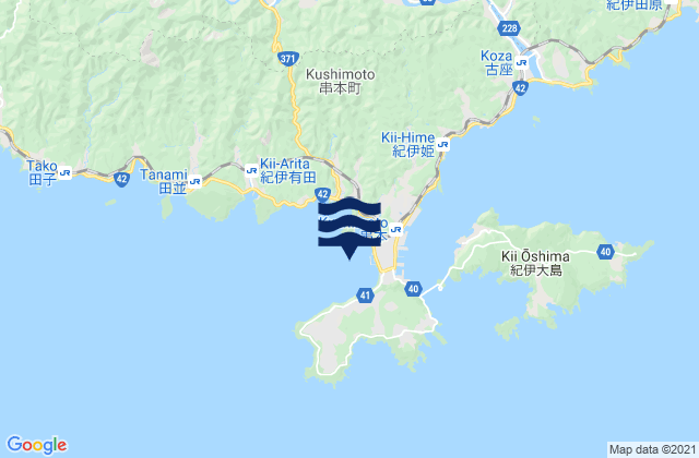 Mapa da tábua de marés em Kushimoto Fukuro Ko, Japan