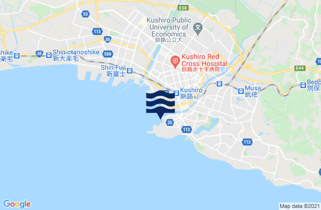 Mapa da tábua de marés em Kushiro, Japan