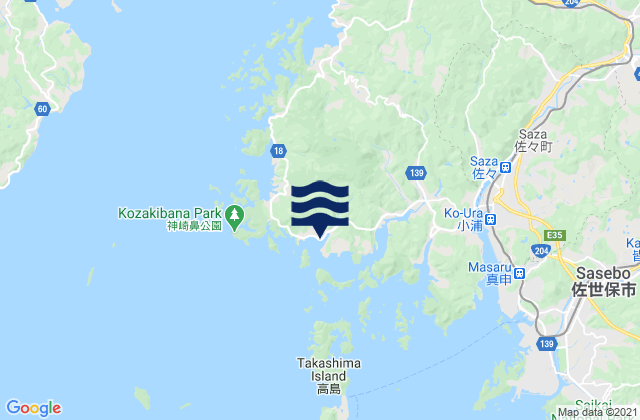 Mapa da tábua de marés em Kusudomari, Japan