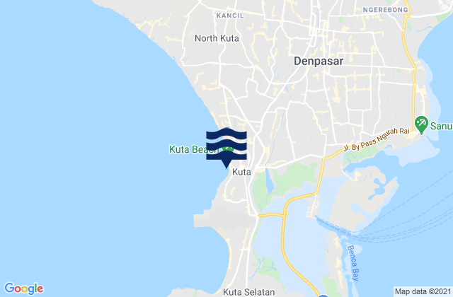 Mapa da tábua de marés em Kuta, Indonesia