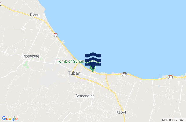 Mapa da tábua de marés em Kutorejo, Indonesia