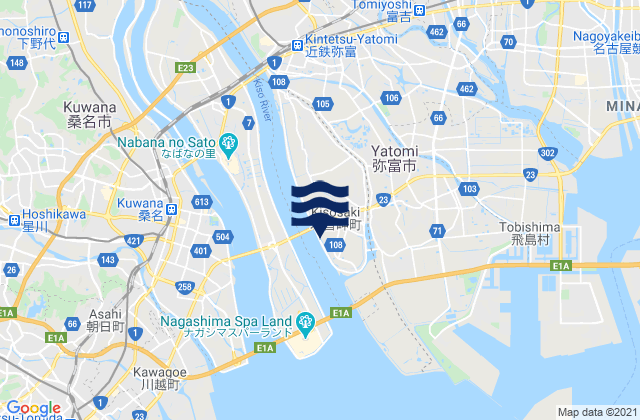Mapa da tábua de marés em Kuwana-gun, Japan