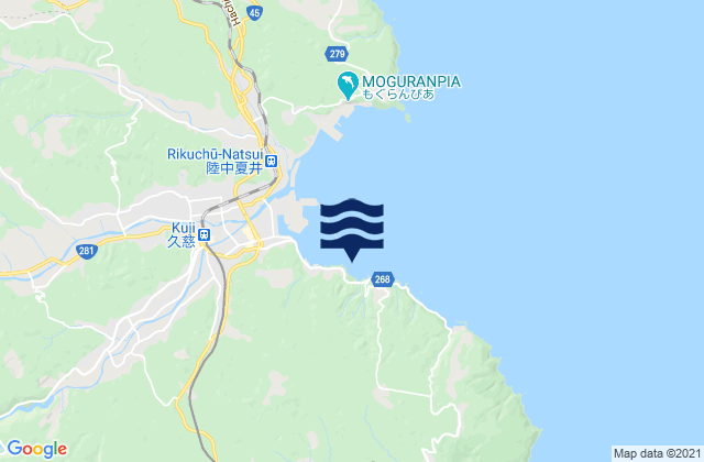 Mapa da tábua de marés em Kuzi (Iwate), Japan