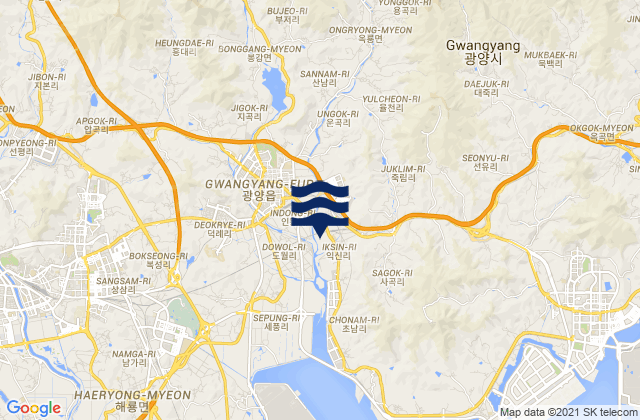 Mapa da tábua de marés em Kwangyang, South Korea