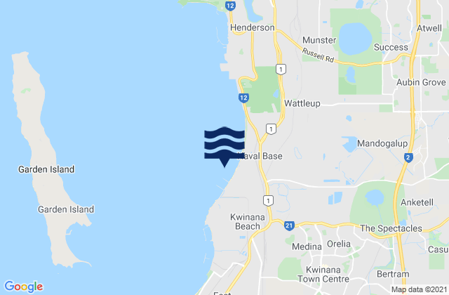 Mapa da tábua de marés em Kwinana, Australia