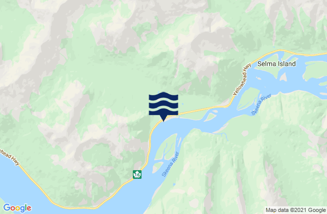 Mapa da tábua de marés em Kwinitsa Creek, Canada