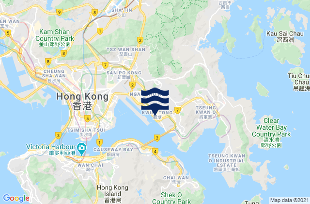 Mapa da tábua de marés em Kwun Tong, Hong Kong