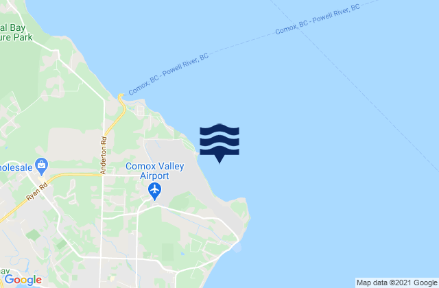 Mapa da tábua de marés em Kye Bay, Canada