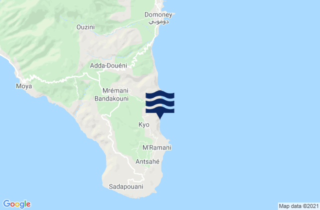Mapa da tábua de marés em Kyo, Comoros