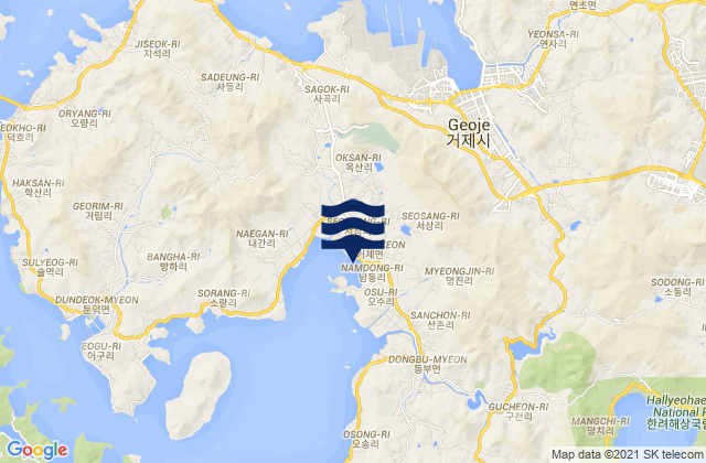 Mapa da tábua de marés em Kyosai, South Korea