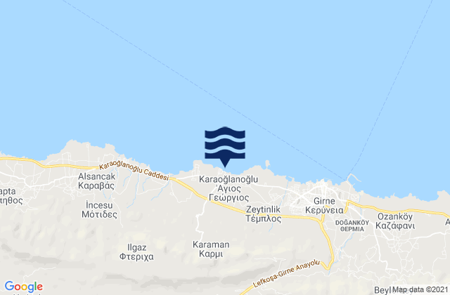 Mapa da tábua de marés em Kármi, Cyprus