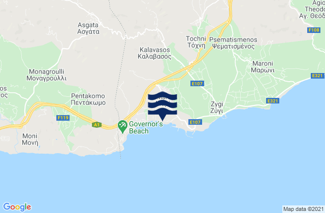 Mapa da tábua de marés em Káto Drys, Cyprus