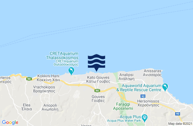 Mapa da tábua de marés em Káto Goúves, Greece