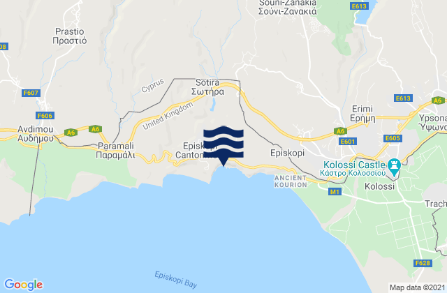 Mapa da tábua de marés em Káto Kivídes, Cyprus