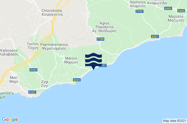 Mapa da tábua de marés em Káto Léfkara, Cyprus