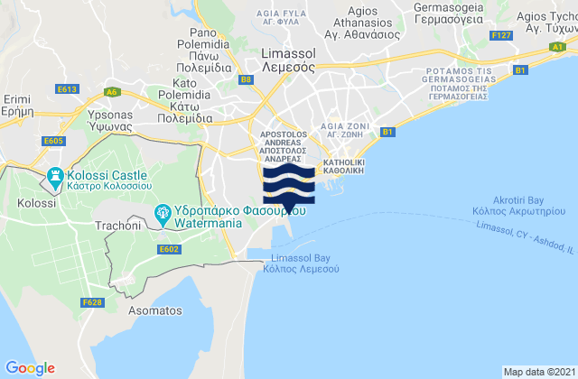 Mapa da tábua de marés em Káto Polemídia, Cyprus