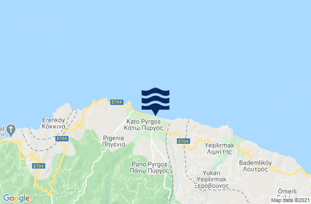Mapa da tábua de marés em Káto Pýrgos, Cyprus