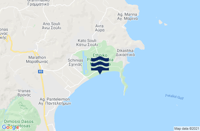 Mapa da tábua de marés em Káto Soúlion, Greece