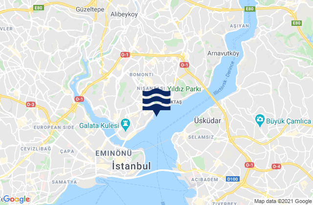 Mapa da tábua de marés em Kâğıthane, Turkey