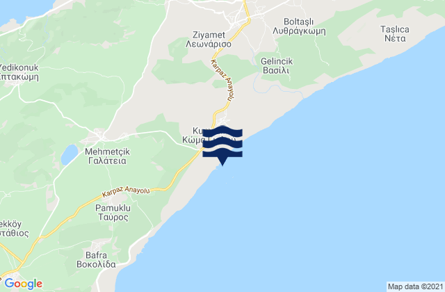 Mapa da tábua de marés em Kóma tou Gialoú, Cyprus