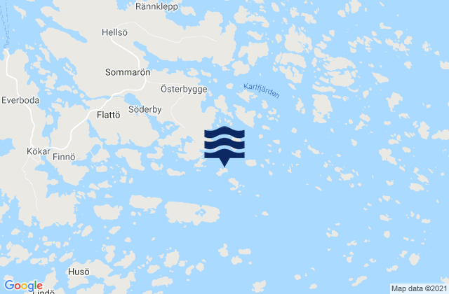 Mapa da tábua de marés em Kökar, Aland Islands