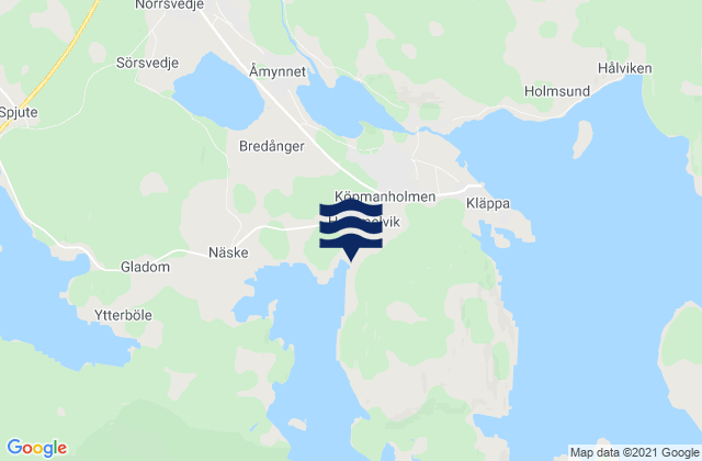 Mapa da tábua de marés em Köpmanholmen, Sweden