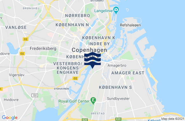 Mapa da tábua de marés em København, Denmark