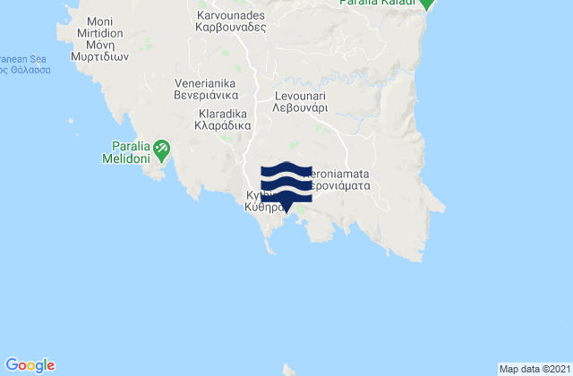Mapa da tábua de marés em Kýthira, Greece