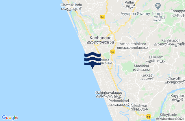 Mapa da tábua de marés em Kānnangād, India