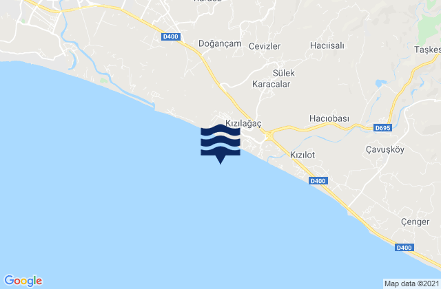 Mapa da tábua de marés em Kızılağaç, Turkey